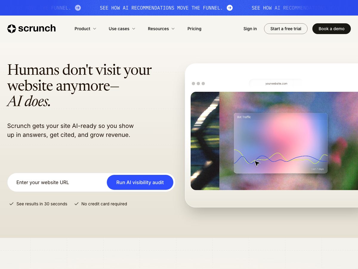 Scrunch website, July 8, 2026